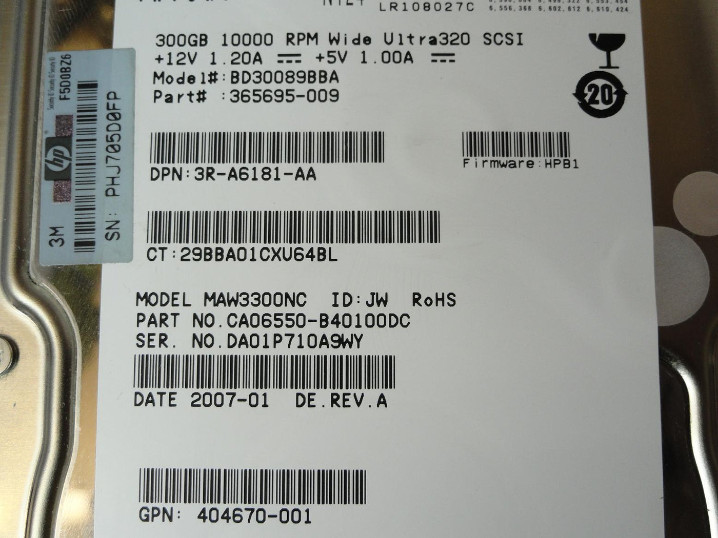 HP Fujitsu 300GB SCSI 80 Pin 10Krpm 3.5in HDD ( CA06550-B40100DC MAW3300NC 365695-009 BD30089BBA 404670-001 3R-A6181-AA ) REF