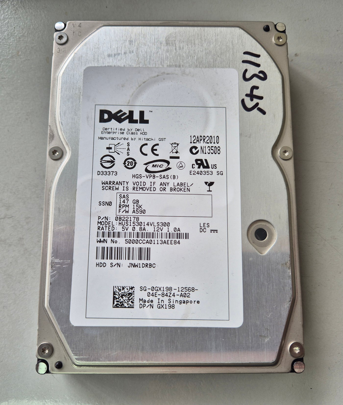 Hitachi Dell 147GB SAS 15Krpm 3.5in HDD ( 0B22178 HUS153014VLS300 0GX198 ) REF
