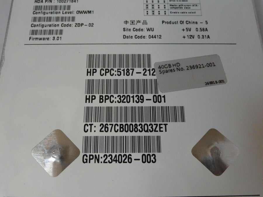 Seagate HP 40GB IDE 5400rpm 3.5in HDD ( 9Y3001-030 ST340015A 320139-001 5187-2128 234026-003 236921-001 ) USED