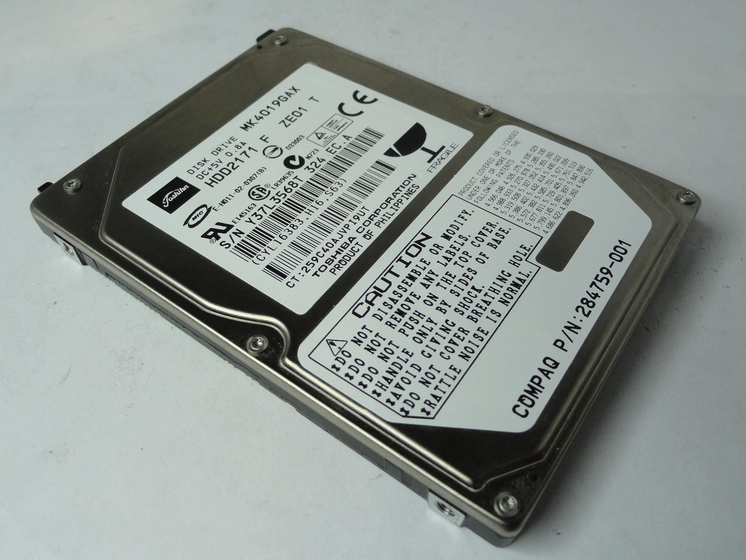 PR20447_HDD2171_Toshiba Compaq 40Gb IDE 5400rpm 2.5in HDD - Image2
