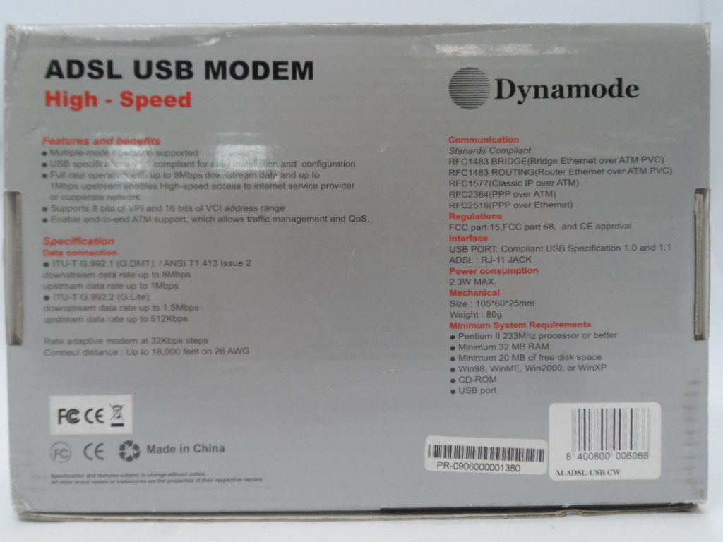 Dynamode High - Speed ADSL USB Modem ( M-ADSL-USB-CW M-ADSL-USB-CW    Dynamode )