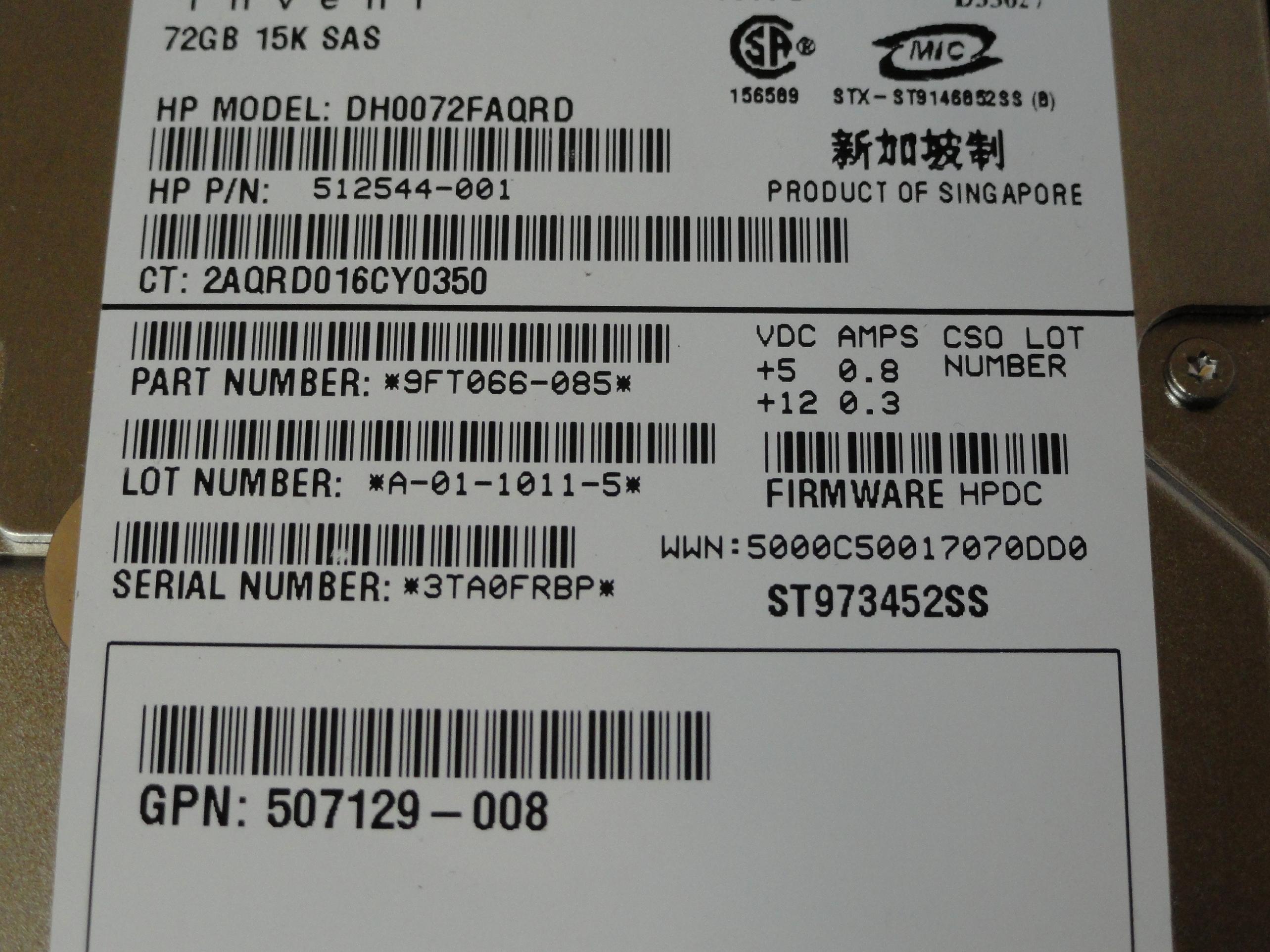 PR21173_9FT066-085_Seagate HP 72GB SAS 15Krpm 2.5in HDD - Image3