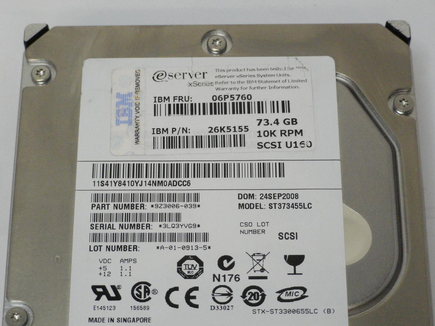 PR13356_9Z3006-039_Seagate IBM 73GB SCSI 80 Pin 15Krpm 3.5in HDD - Image3