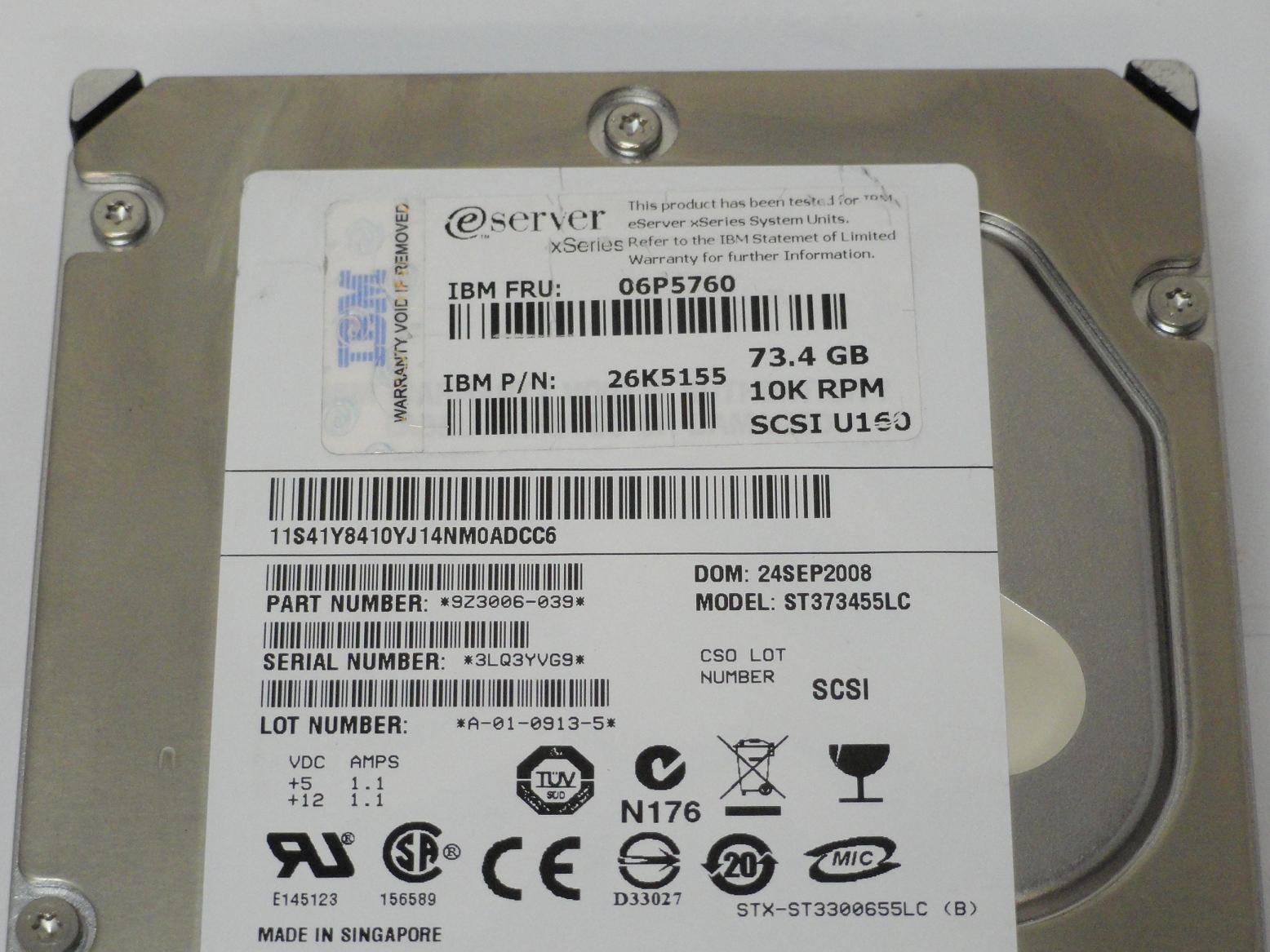 PR13356_9Z3006-039_Seagate IBM 73GB SCSI 80 Pin 15Krpm 3.5in HDD - Image3