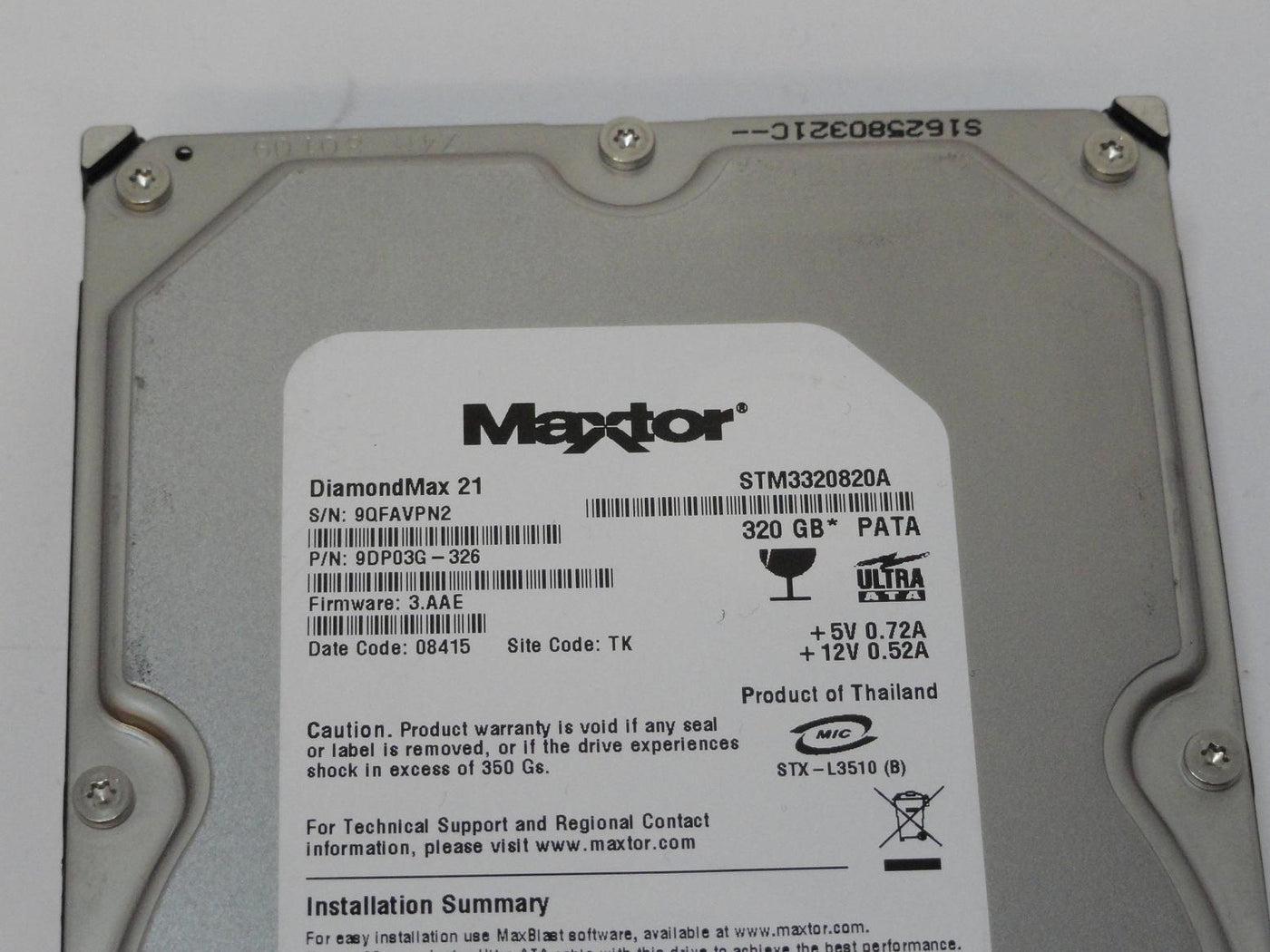 PU00042_9DP03G-326_Maxtor 320GB IDE 7200rpm 3.5in HDD - Image3