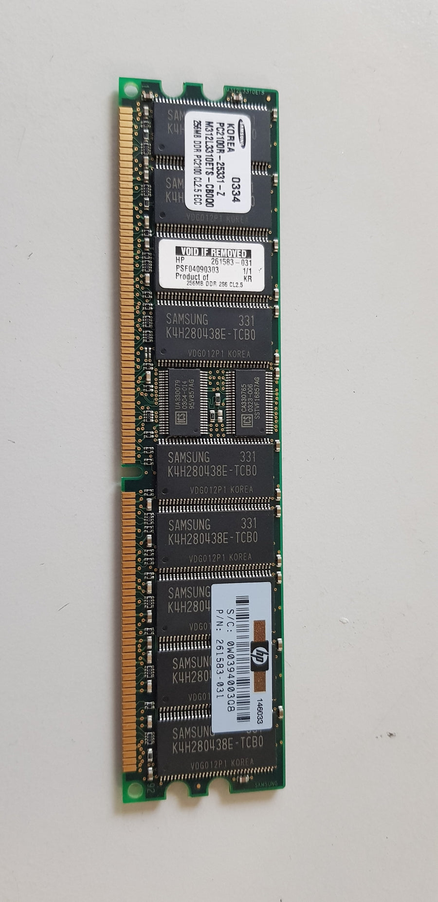 Samsung/HP 256MB 184p PC2100 CL2.5 18c 32x4 Registered ECC DDR DIMM (M312L3310ETS-CB0Q0  261583-031)