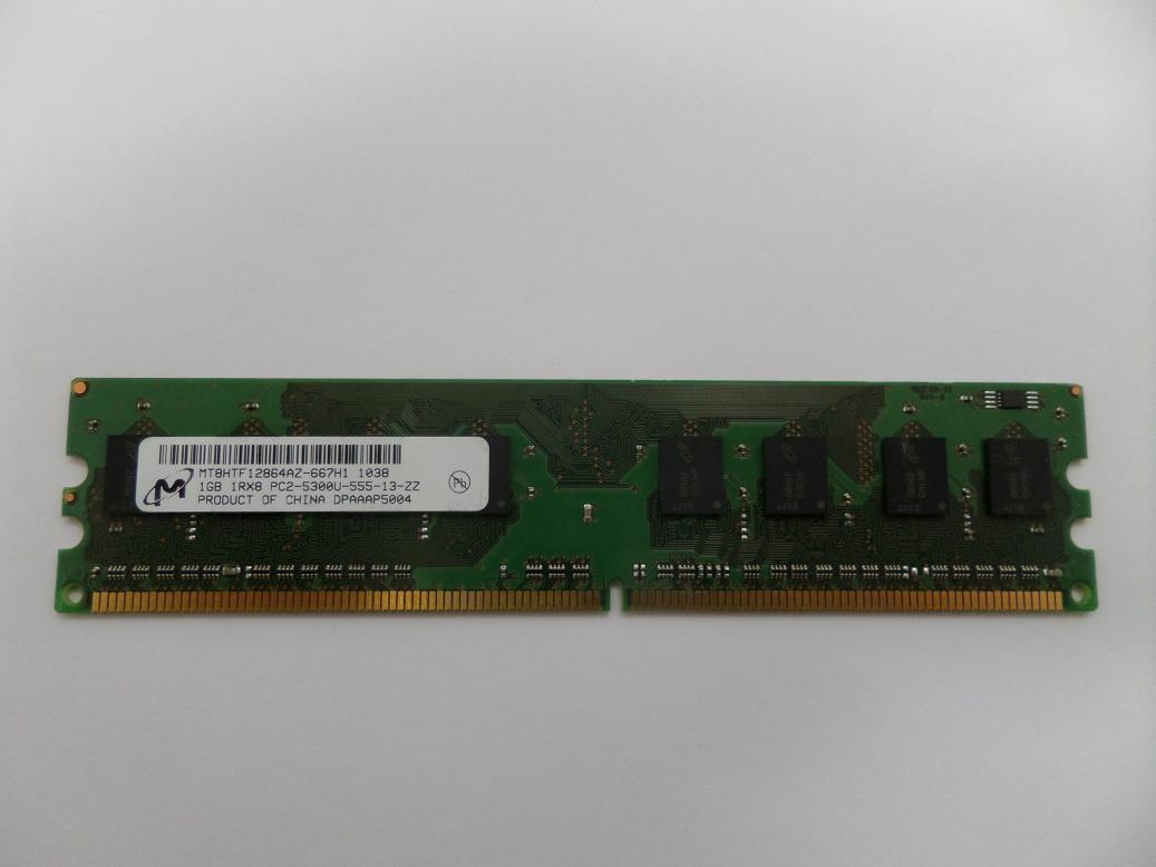 MT8HTF12864AZ-667H1 - Micron 1GB PC2-5300 DDR2-667MHz non ECC Unbuffered CL5 240-Pin DIMM Single Rank Memory Module - USED