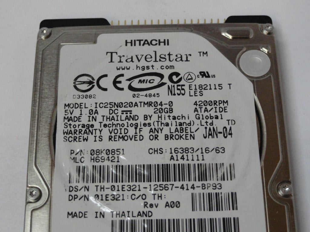 PR23971_08K0851_Hitachi Dell 20GB IDE 4200rpm 2.5in HDD - Image2