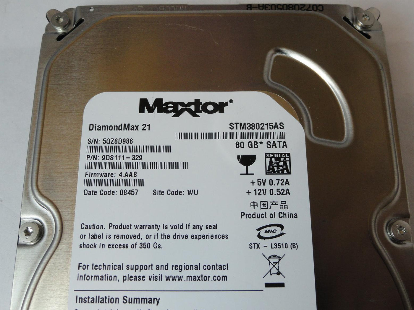 PR18947_9DS111-329_Maxtor 80GB SATA 7200rpm 3.5in HDD - Image3