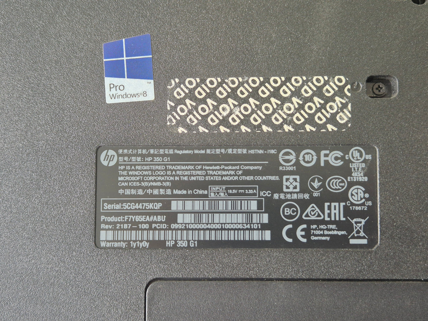 HP 350 G1 500GB HDD DVD 4GB RAM i3-4005U 1.7GHz NO OS 15.6" Battery Unknown NO ADAPTER ( F7Y65EA#ABU ) USED