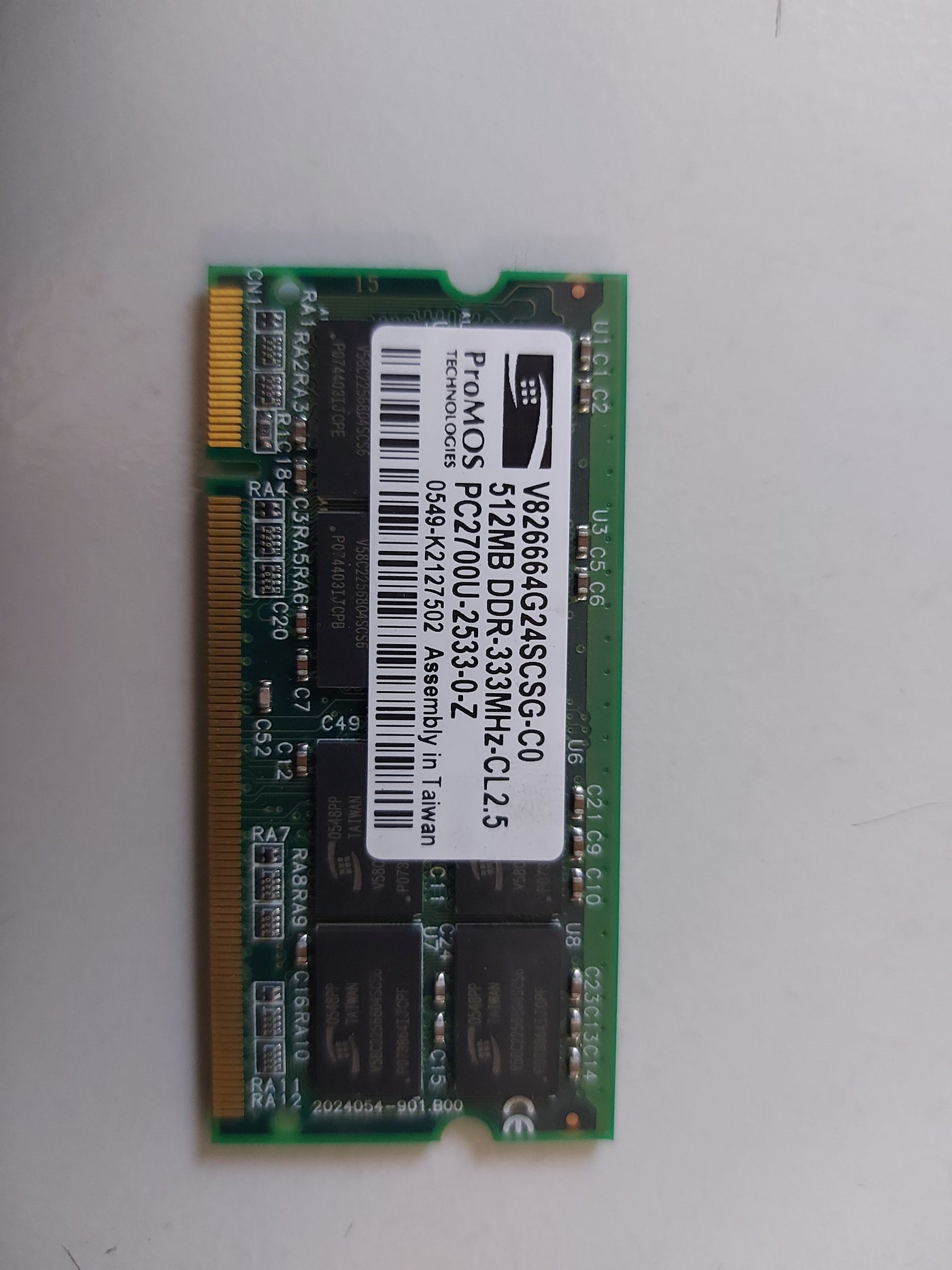 ProMOS 512MB DDR SoDimm Non ECC PC-2700 333Mhz Memory V826664G24SCSG-C0