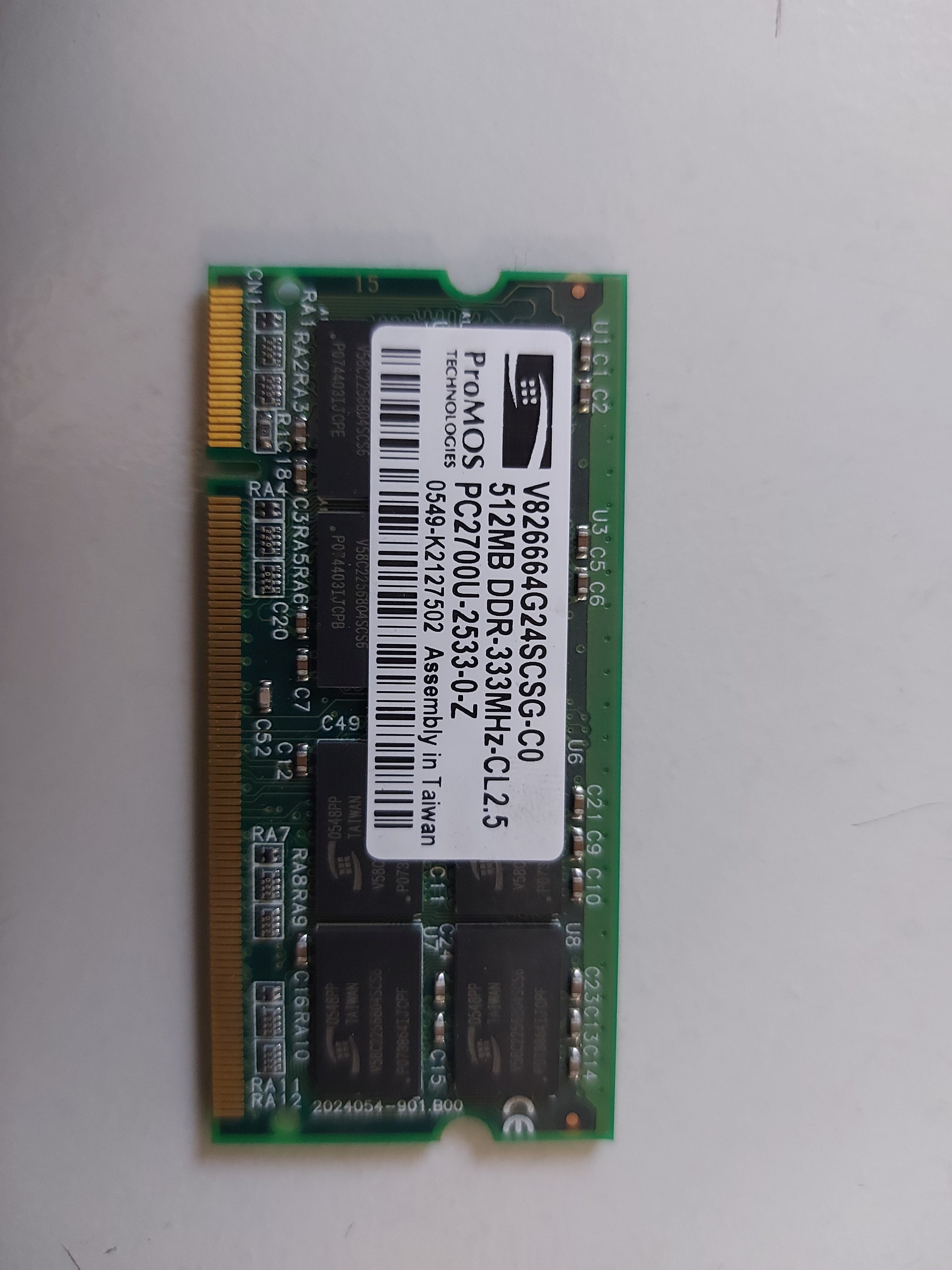 ProMOS 512MB DDR SoDimm Non ECC PC-2700 333Mhz Memory V826664G24SCSG-C0