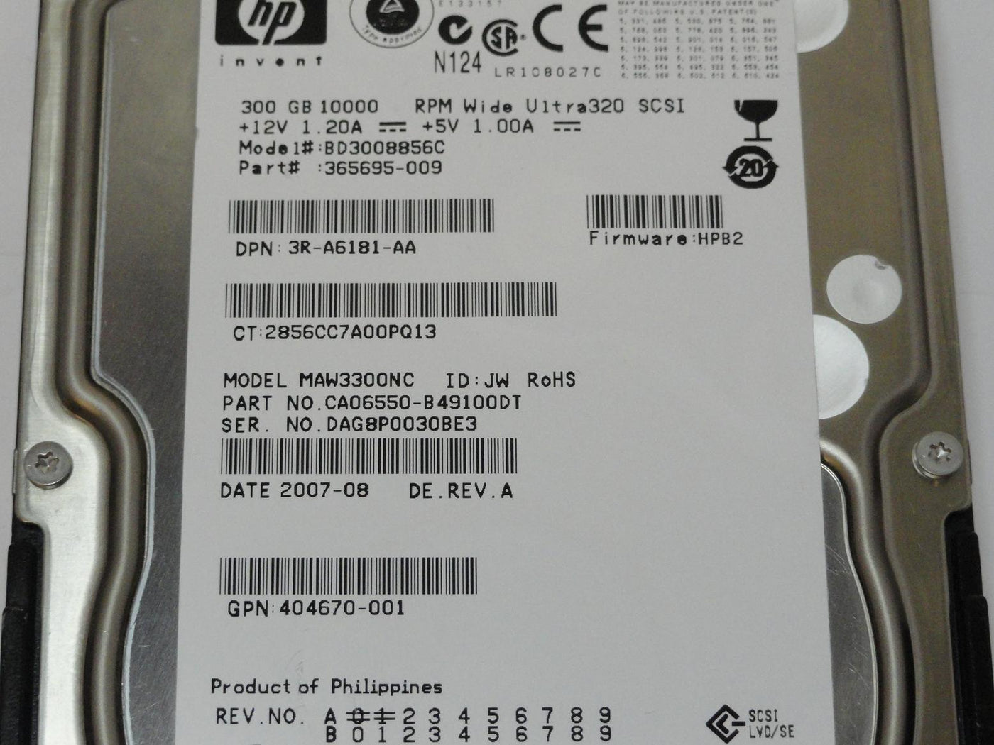 PR24462_CA06550-B49100DT_Fujitsu HP 300Gb SCSI 80 Pin 10Krpm 3.5in HDD - Image3