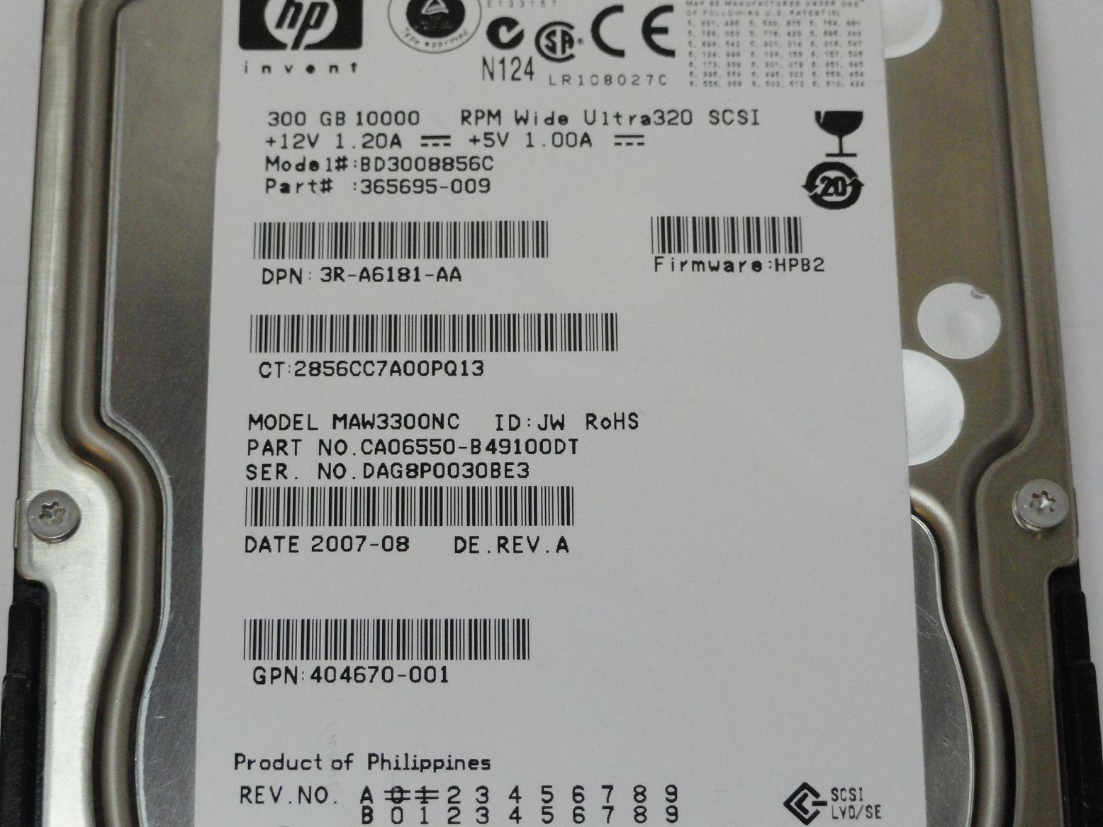 PR24462_CA06550-B49100DT_Fujitsu HP 300Gb SCSI 80 Pin 10Krpm 3.5in HDD - Image3