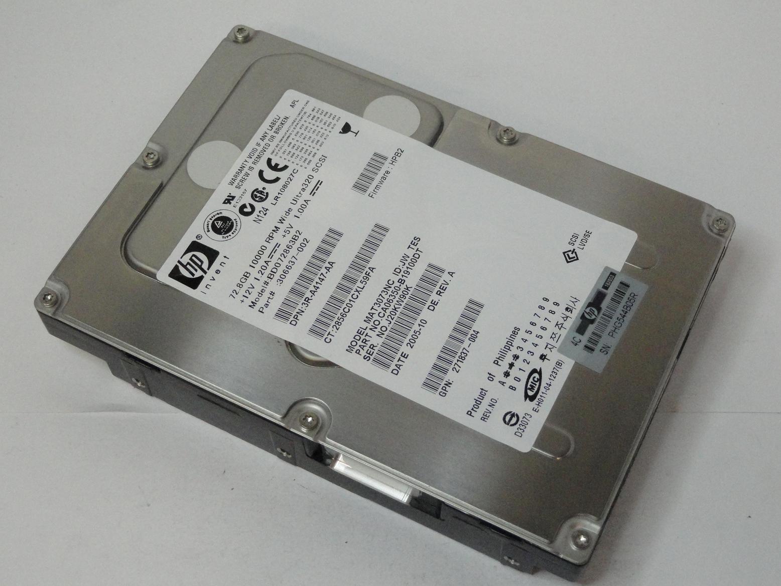 HP Fujitsu 72.8GB SCSI 80 Pin 10Krpm 3.5in HDD ( CA06350-B19100DT MAT3073NC 306637-002 BD072863B2 271837-004 3R-A4147-AA ) REF