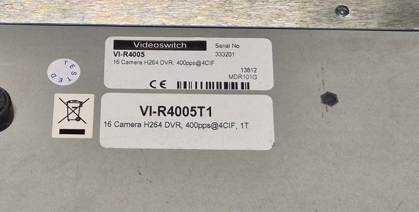 VideoSwitch Vi-R4000 16 Camera 1TB Net Recorder CCTV DVR - Missing key to drive caddy - password reset ( Vi-R4005T1 ) USED