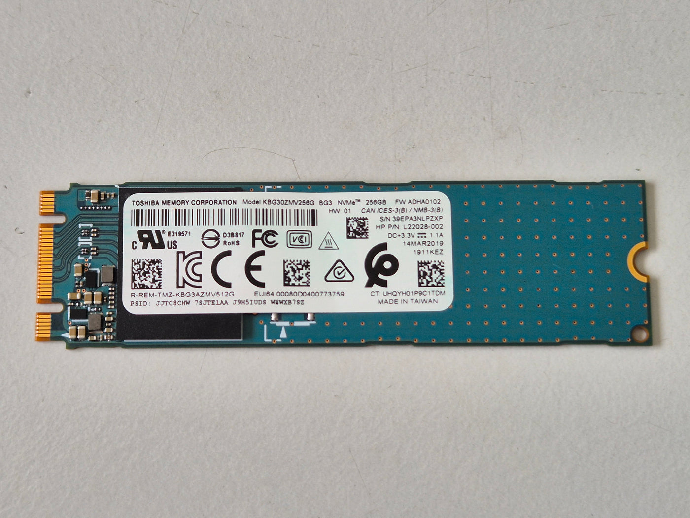 Toshiba 256GB M.2 2280 TLC PCIe NVMe SSD ( KBG30ZMV256G L22028-002 ) REF