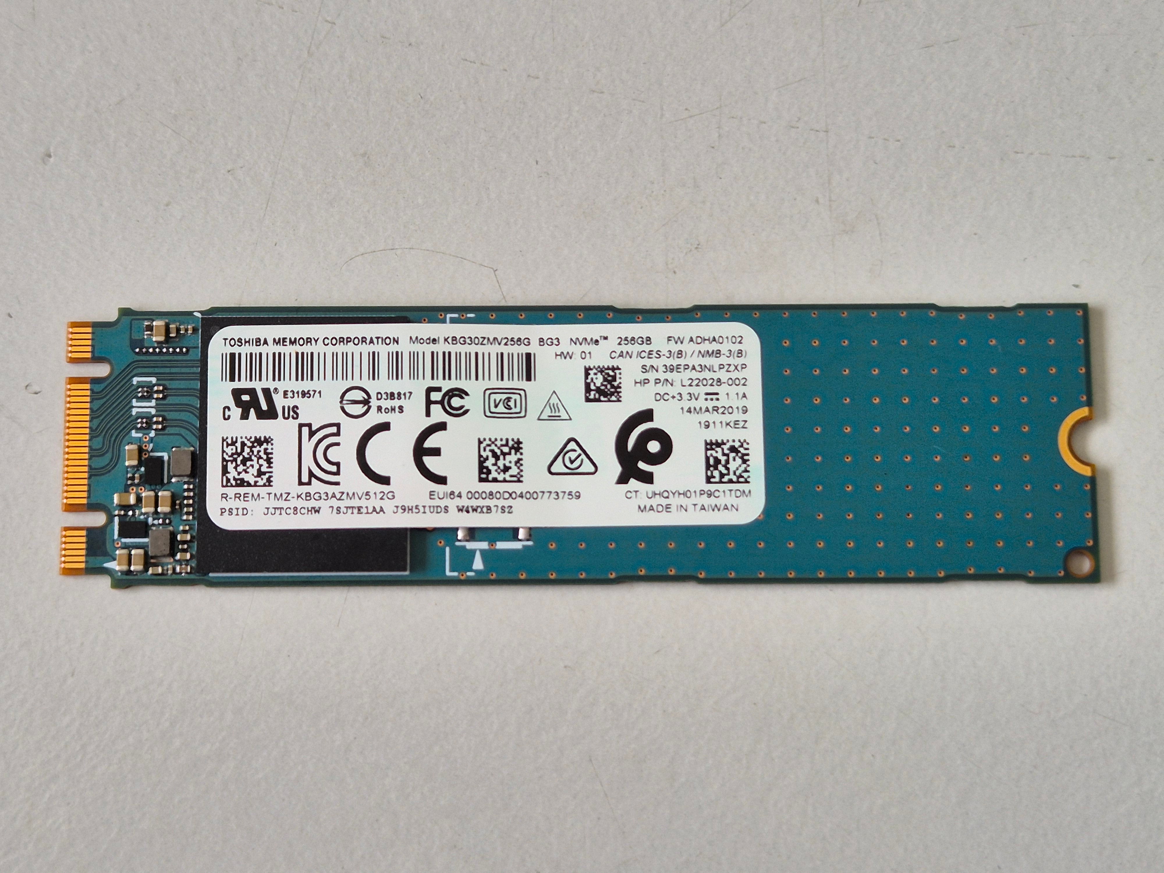 Toshiba 256GB M.2 2280 TLC PCIe NVMe SSD ( KBG30ZMV256G L22028-002 ) REF