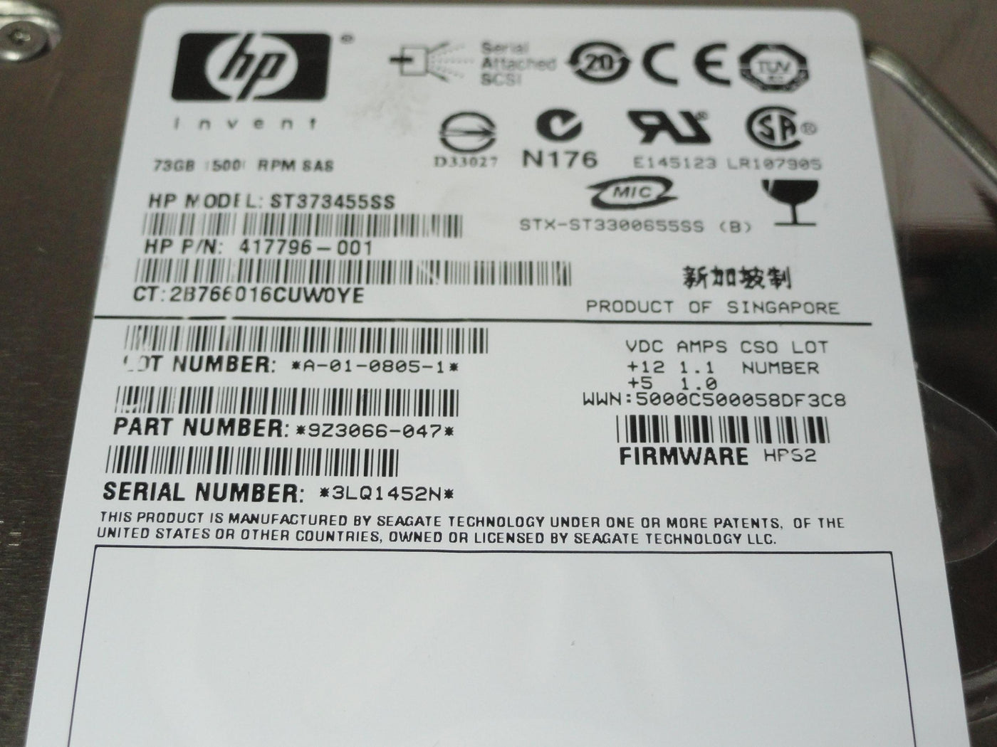 PR20862_9Z3066-047_Seagate HP 73Gb SAS 15Krpm 3.5in HDD - Image2
