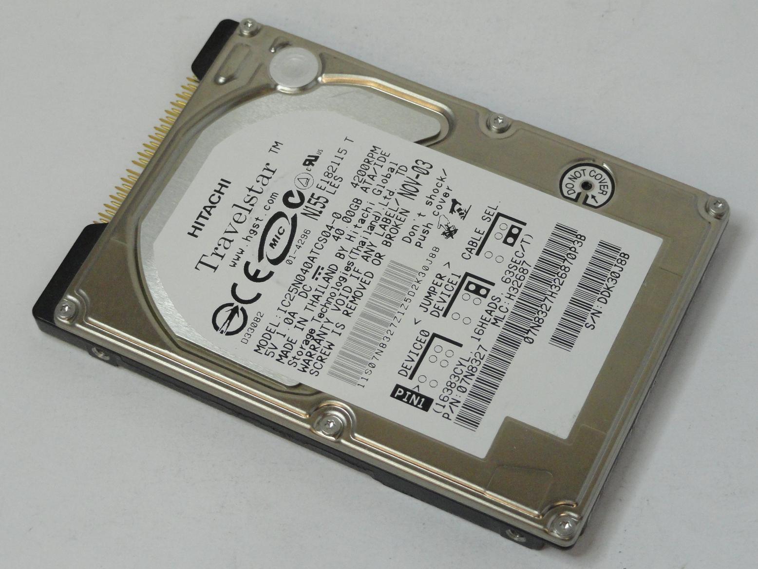 IC25N040ATCS04-0 - IBM 40GB IDE 4200rpm 2.5in Travelstar HDD - Refurbished