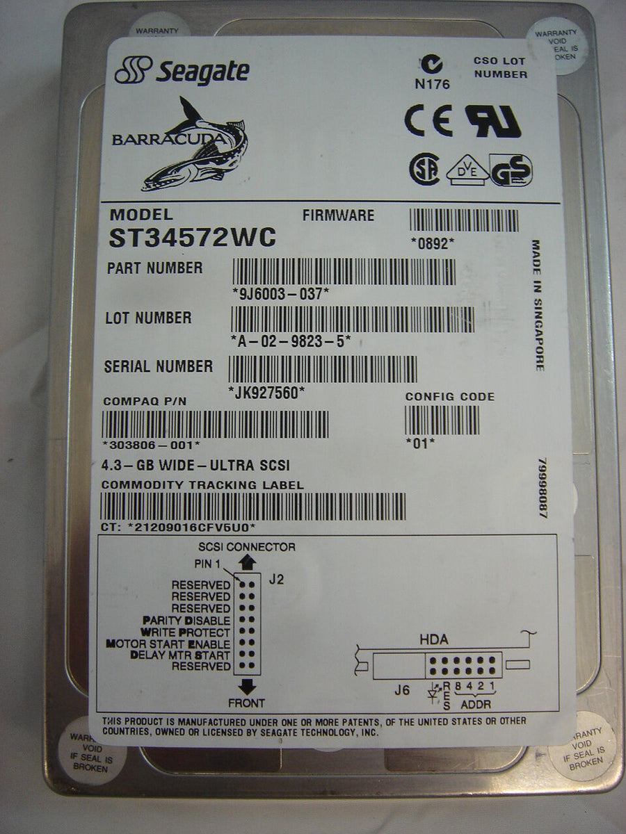 Compaq Seagate 4.5GB SCSI 80Pin 3.5in HDD ( ST34572WC 9J6003-037 303806-001 ) REF