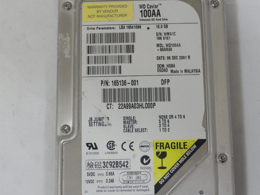 WD100AA-60ANA0 - WD100AA-WD Caviar 10.0 GB 5400RPM 2MB 40Pin Ultra DMA/ATA-2 - Refurbished