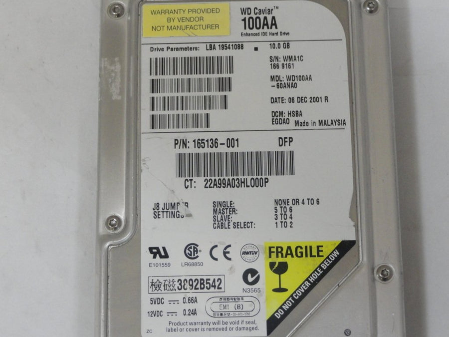 WD100AA-60ANA0 - WD100AA-WD Caviar 10.0 GB 5400RPM 2MB 40Pin Ultra DMA/ATA-2 - Refurbished
