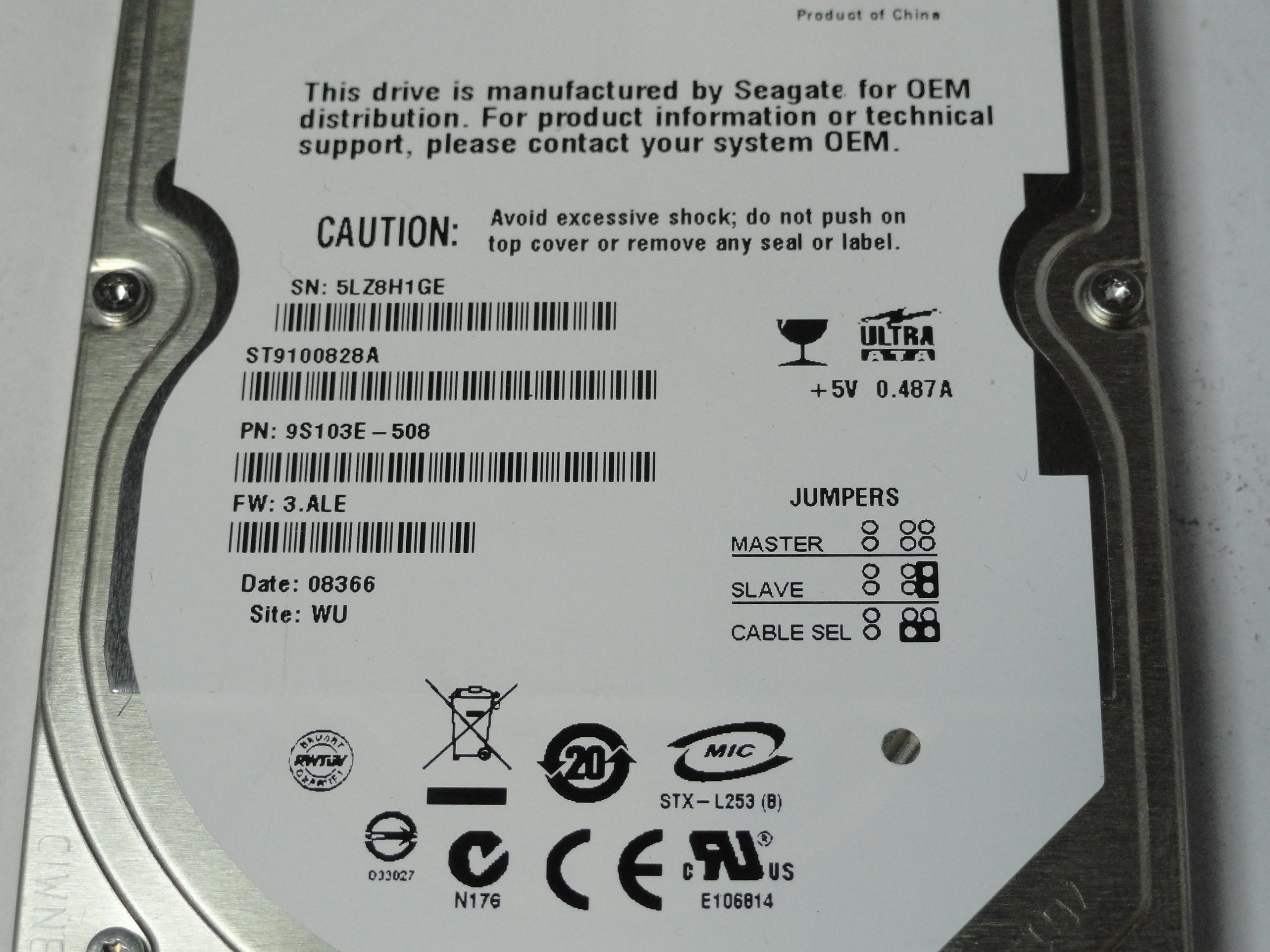 9S103E-508 - Seagate 100Gb IDE 5400rpm 2.5in HDD - Refurbished