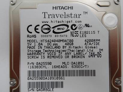 PR02161_0A25590_Hitachi 40GB IDE 4200rpm 2.5in HDD - Image2