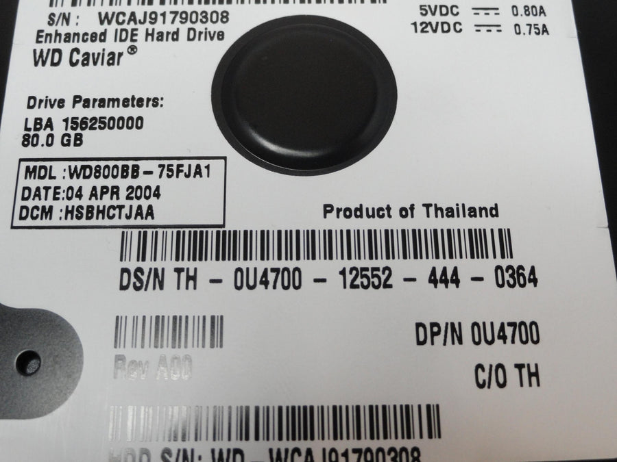 PR18737_WD800BB-75FJA1_Western Digital Dell 80Gb IDE 7200 3.5in HDD - Image2
