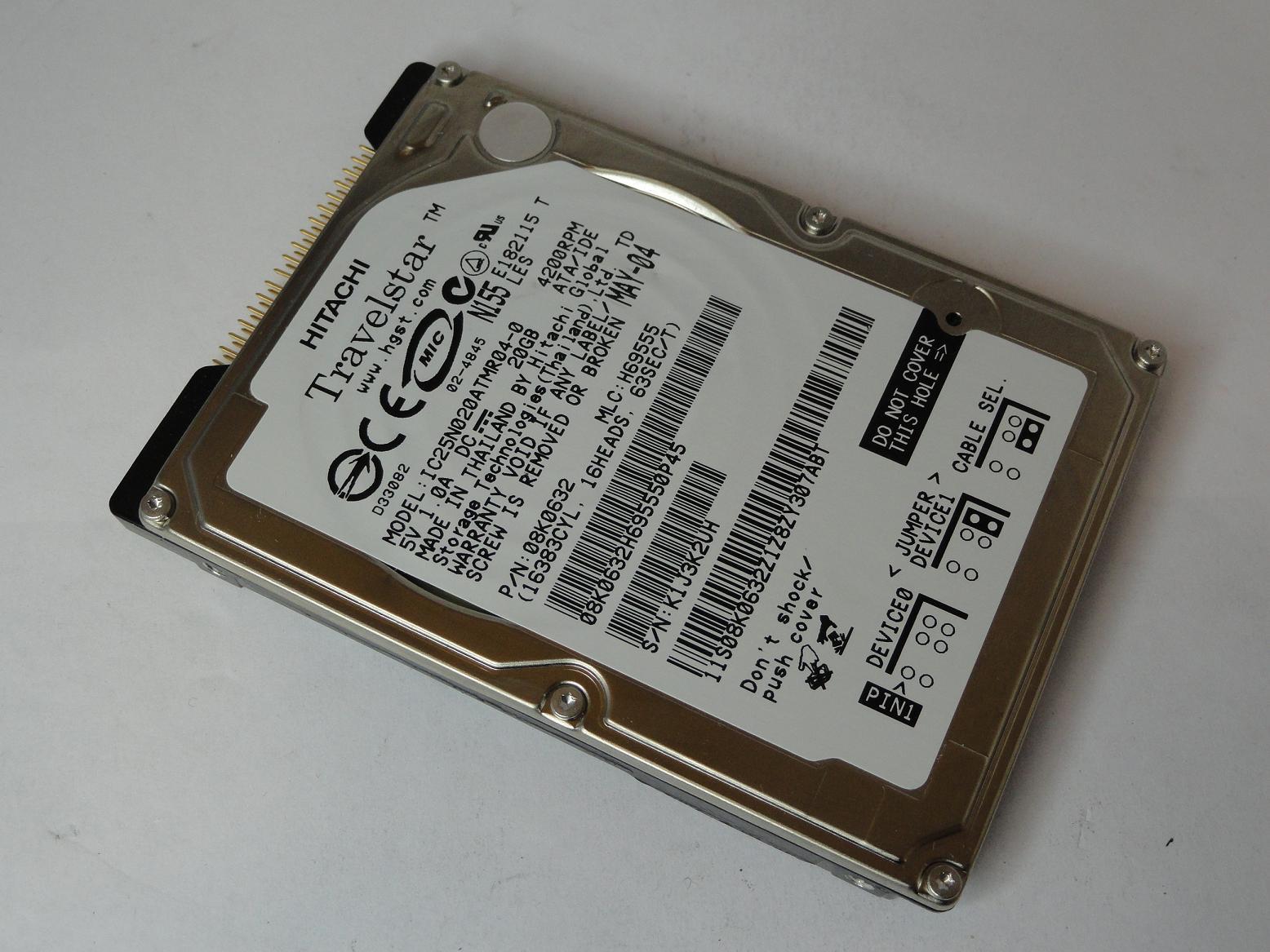 08K0632 - Hitachi 20GB IDE 4200rpm 2.5in Travelstar HDD - USED