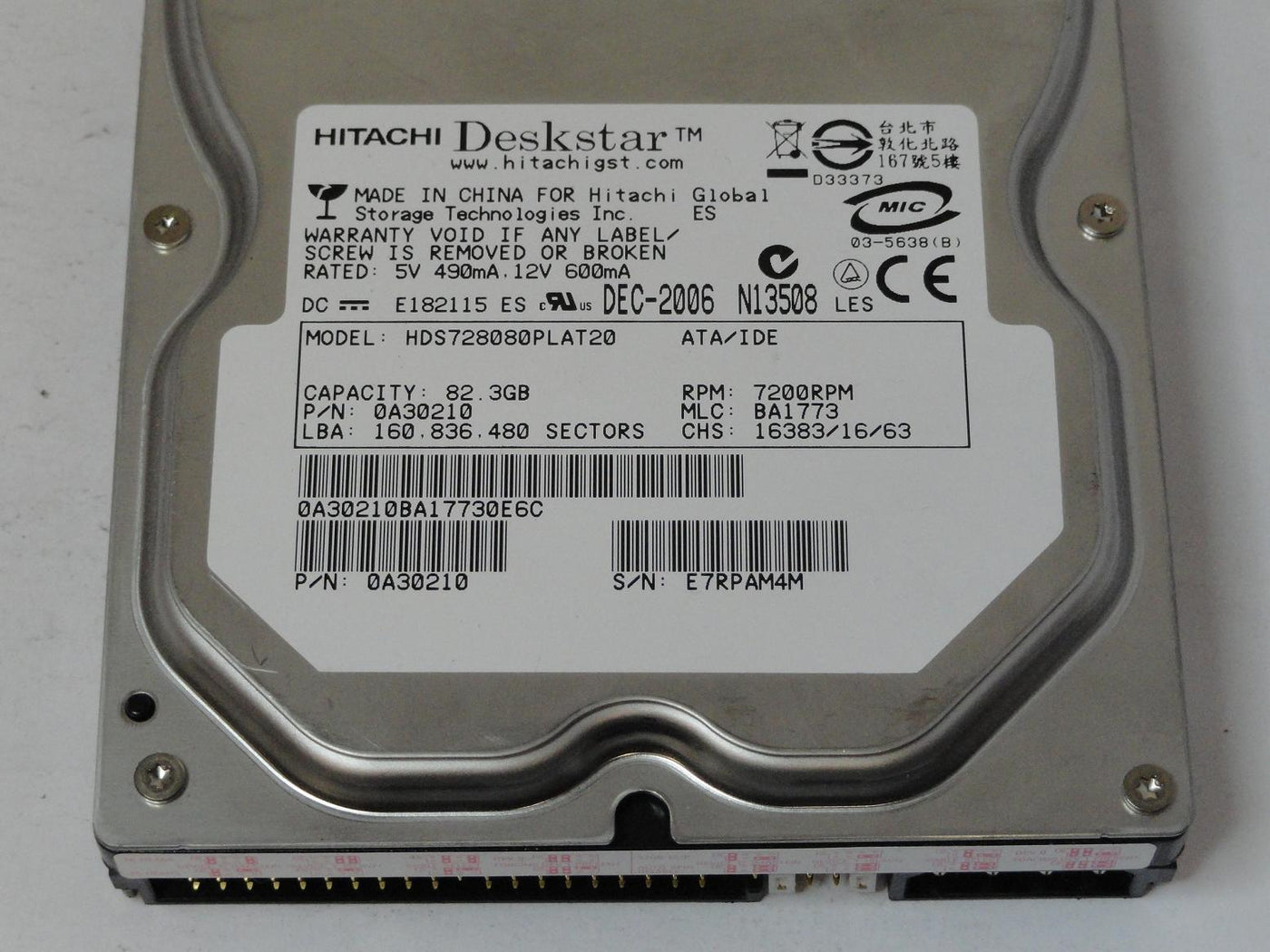 PR11806_0A30210_Hitachi 80GB IDE 7200rpm 3.5in HDD - Image3