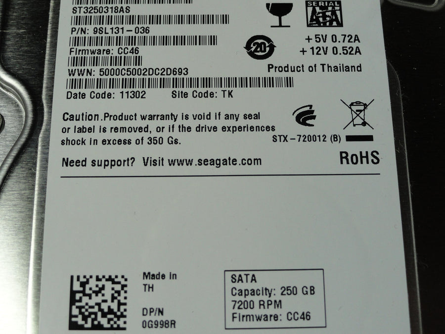 9SL131-036 - Seagate Dell 250Gb SATA 7200rpm 3.5in Low Profile HDD - Refurbished