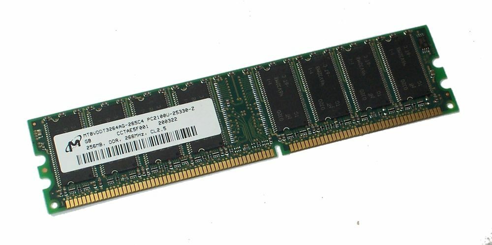 Micron 256MB PC2100 DDR-266MHz non-ECC Unbuffered CL2.5 184-Pin DIMM ( MT8VDDT3264AG-265C4 ) REF