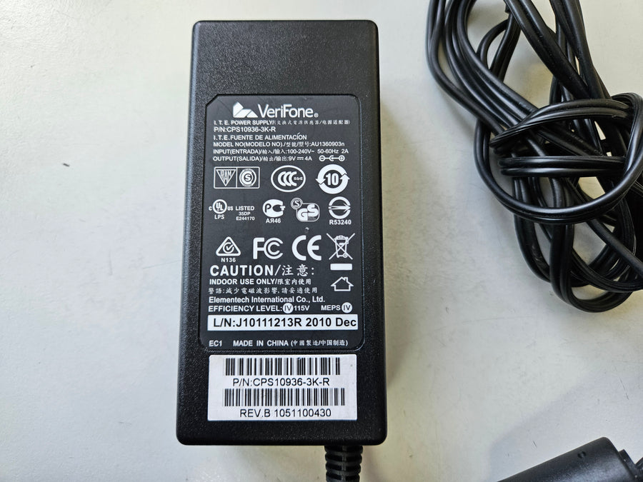 Verifone IN 100-240V 2A OUT 9V 4A ITE Power Supply ( AU1360903n CPS10936-3K-R ) USED