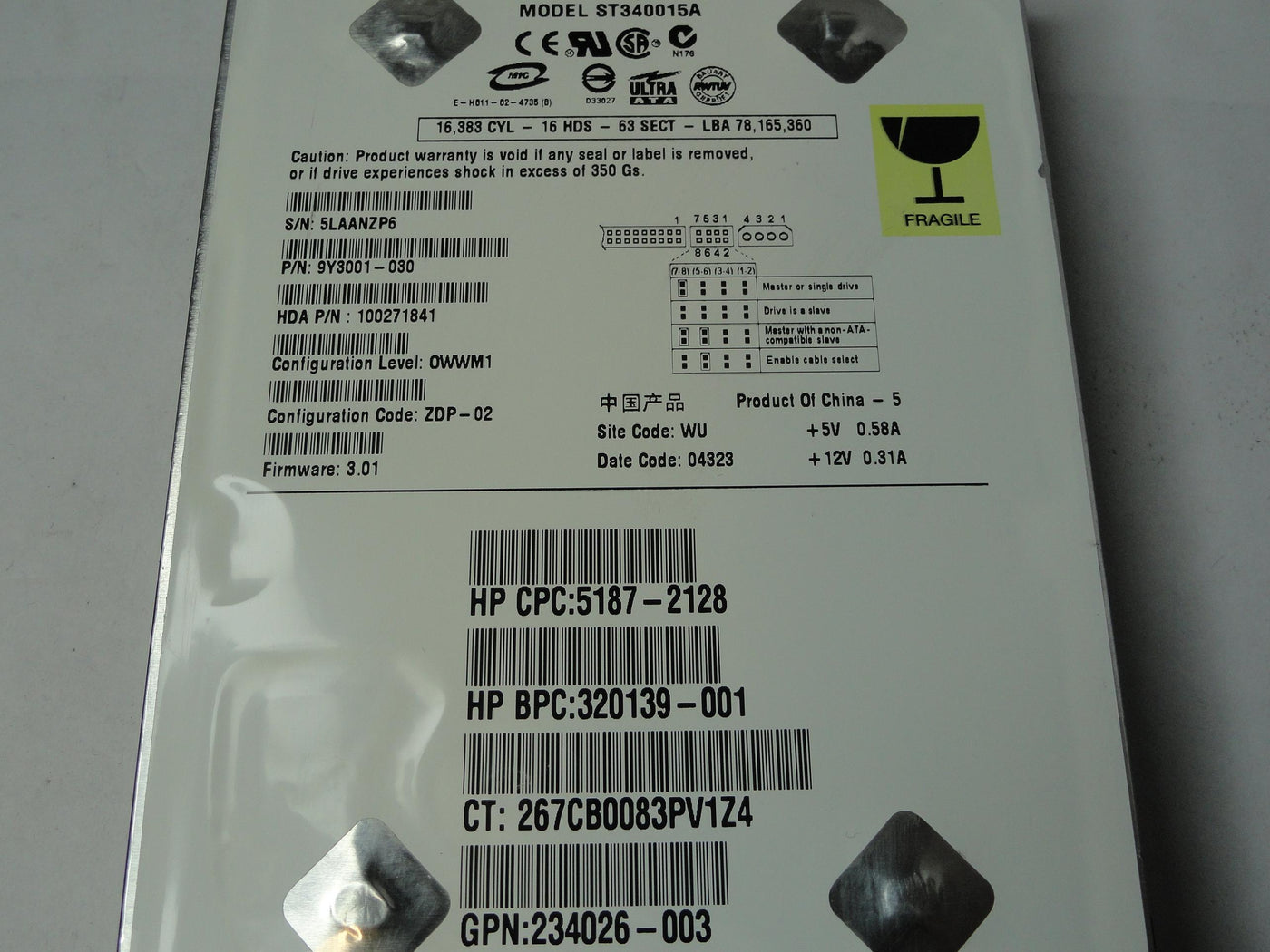9CY3001-030 - Seagate HP 40Gb IDE 4200rpm 3.5in Low Profile HDD - Refurbished