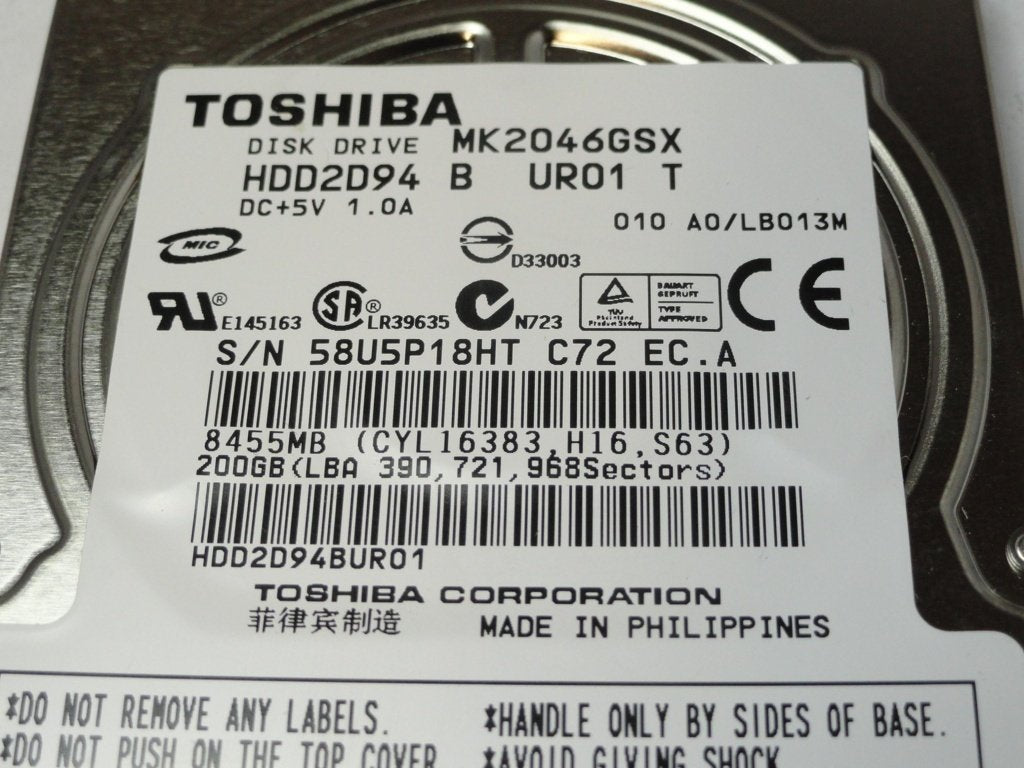 HDD2D94 - Toshiba 200GB SATA 5400rpm 2.5in HDD - Refurbished