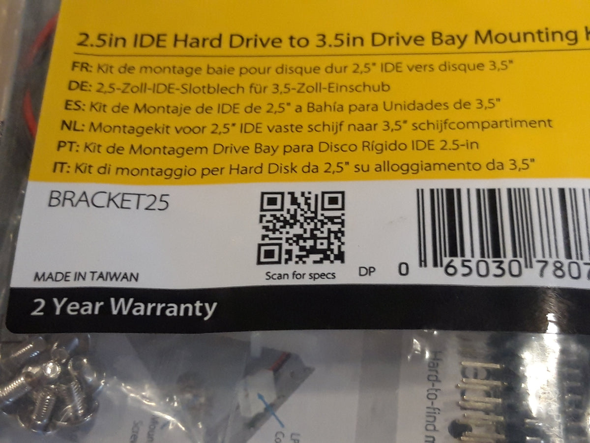 Startech 2.5in IDE Hard Drive to 3.5in Drive Bay Mounting Kit (BRACKET25)