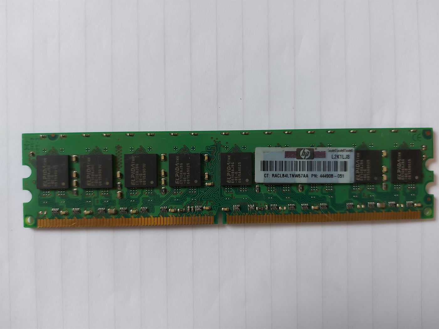 Elpida/HP 1GB PC2-6400 DDR2-800MHz ECC Unbuffered CL6 240-Pin DIMM (EBE11ED8AJWA-8G-E 444908-051)