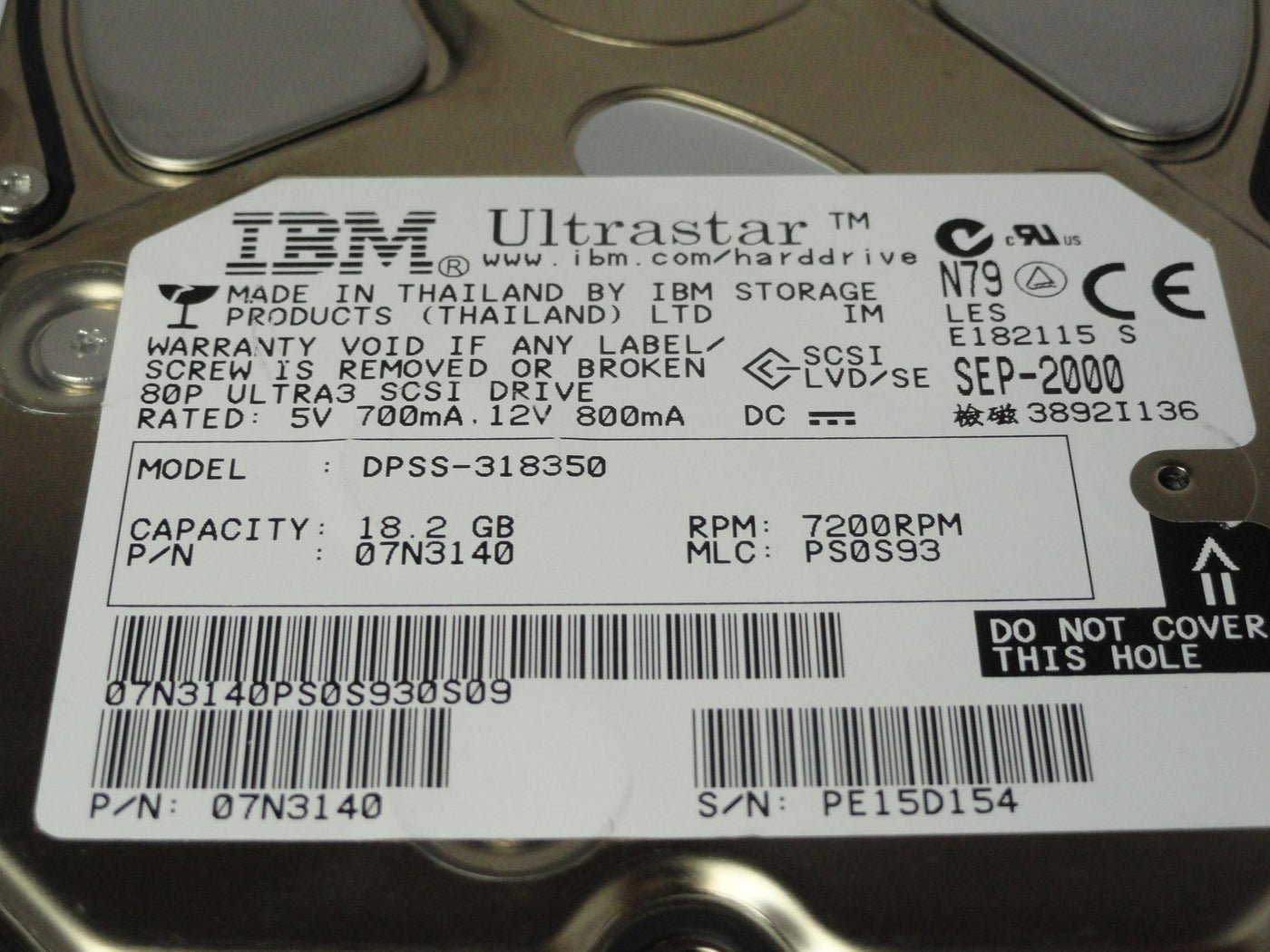 PR24042_07N3140_IBM 18.2Gb SCSI 80 Pin 7200rpm 3.5in HDD - Image2