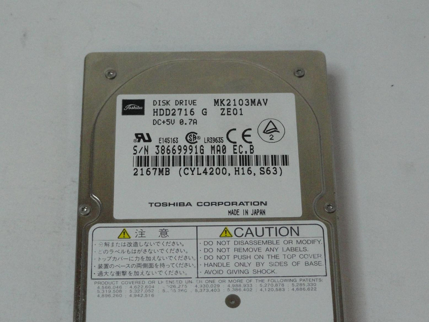 PR00238_MK2103MAV_Toshiba 2.1GB IDE 4200rpm 2.5in HDD - Image3