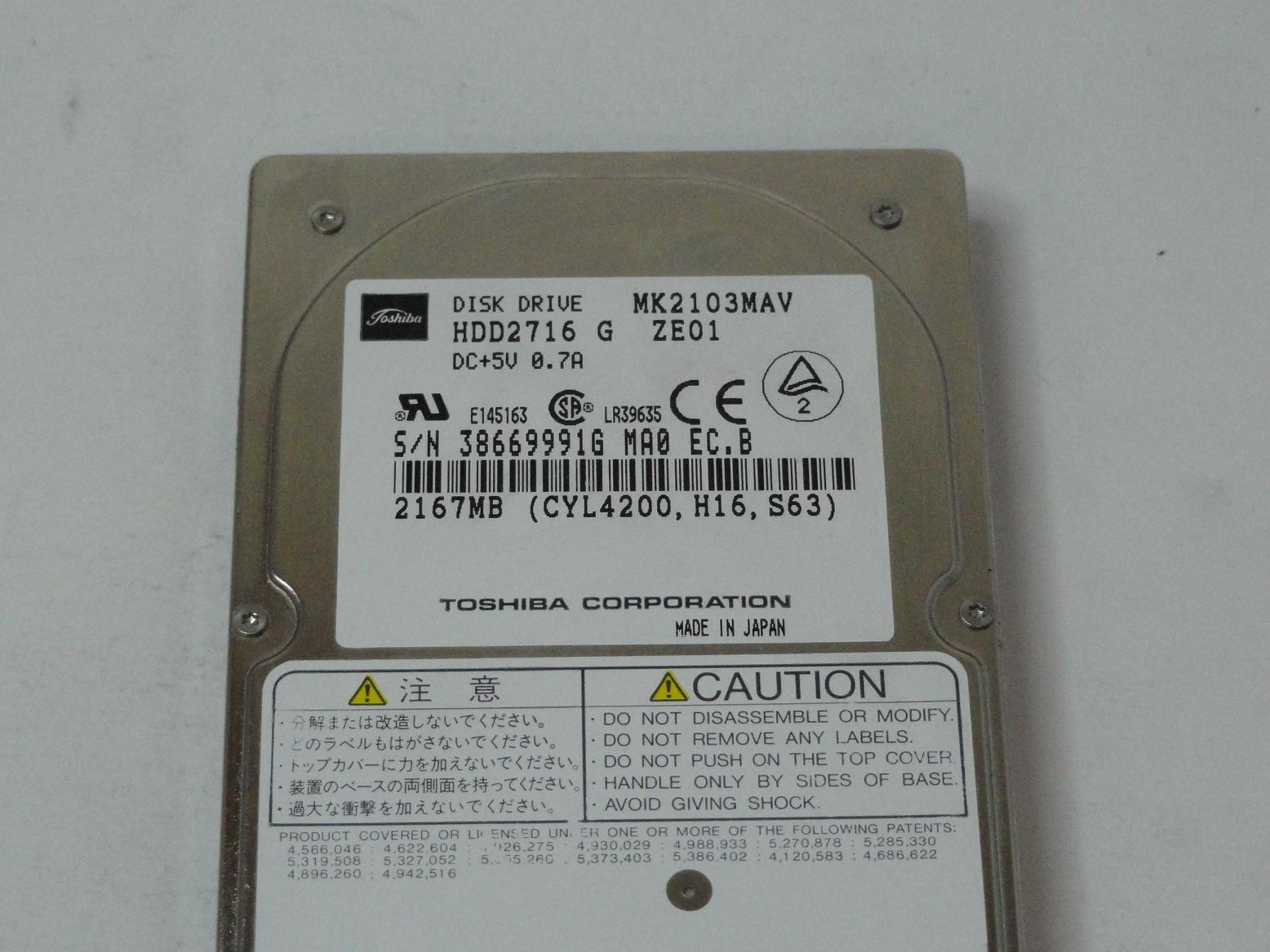 PR00238_MK2103MAV_Toshiba 2.1GB IDE 4200rpm 2.5in HDD - Image3