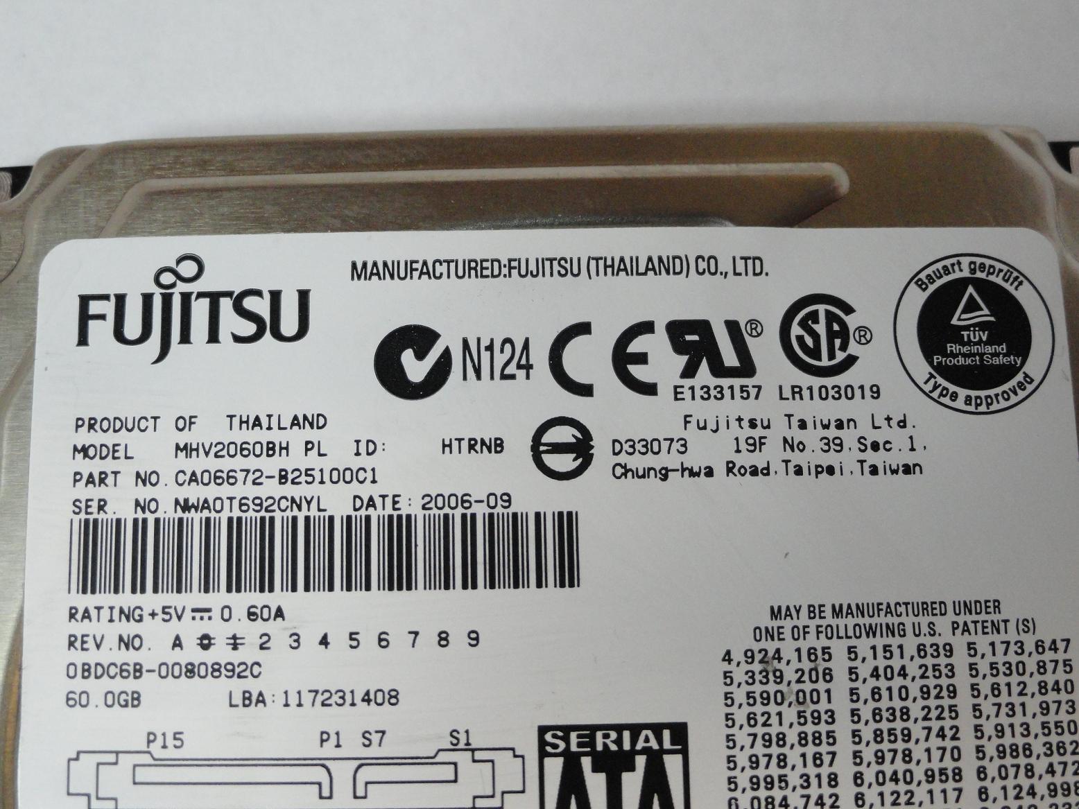 PR24040_CA06672-B25100C1_Fujitsu HP 60GB SATA 5400rpm 2.5in HDD - Image3