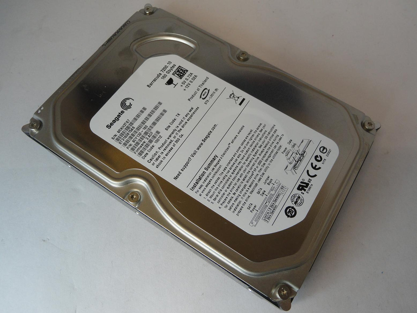 9CY132-160 - Seagate 160GB SATA 7200rpm 3.5in Barracuda 7200.10 HDD - USED