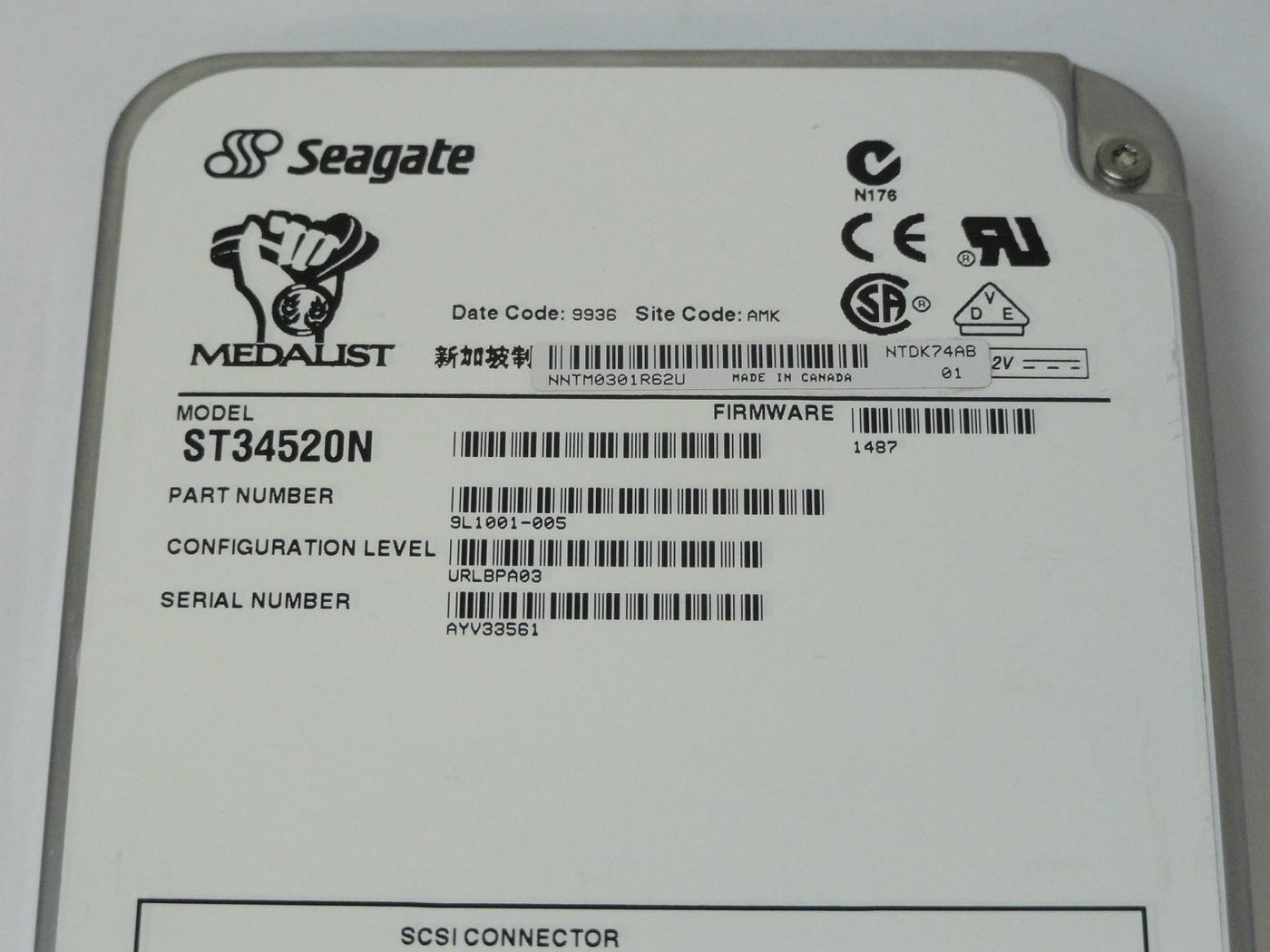 Seagate 4.5GB SCSI 50 Pin 7200rpm 3.5in HDD ( 9L1001-005 ST34520N ) REF