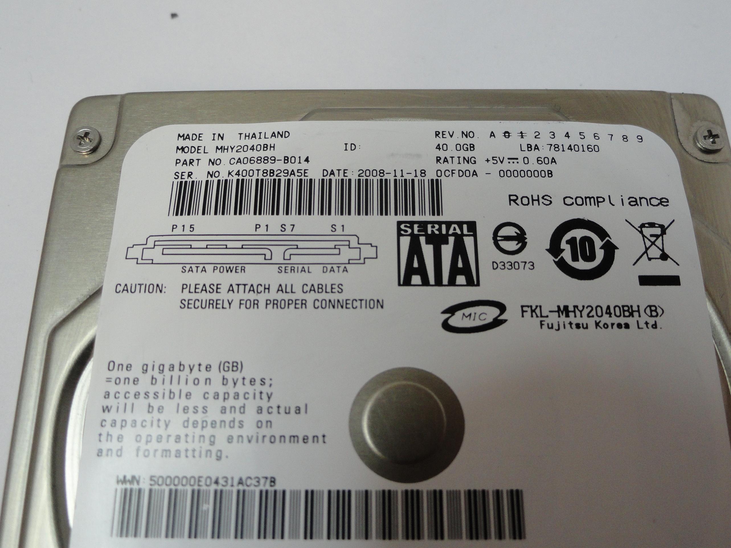 PR18889_CA06889-B014_Fujitsu 40Gb SATA 5400rpm 2.5in HDD - Image3