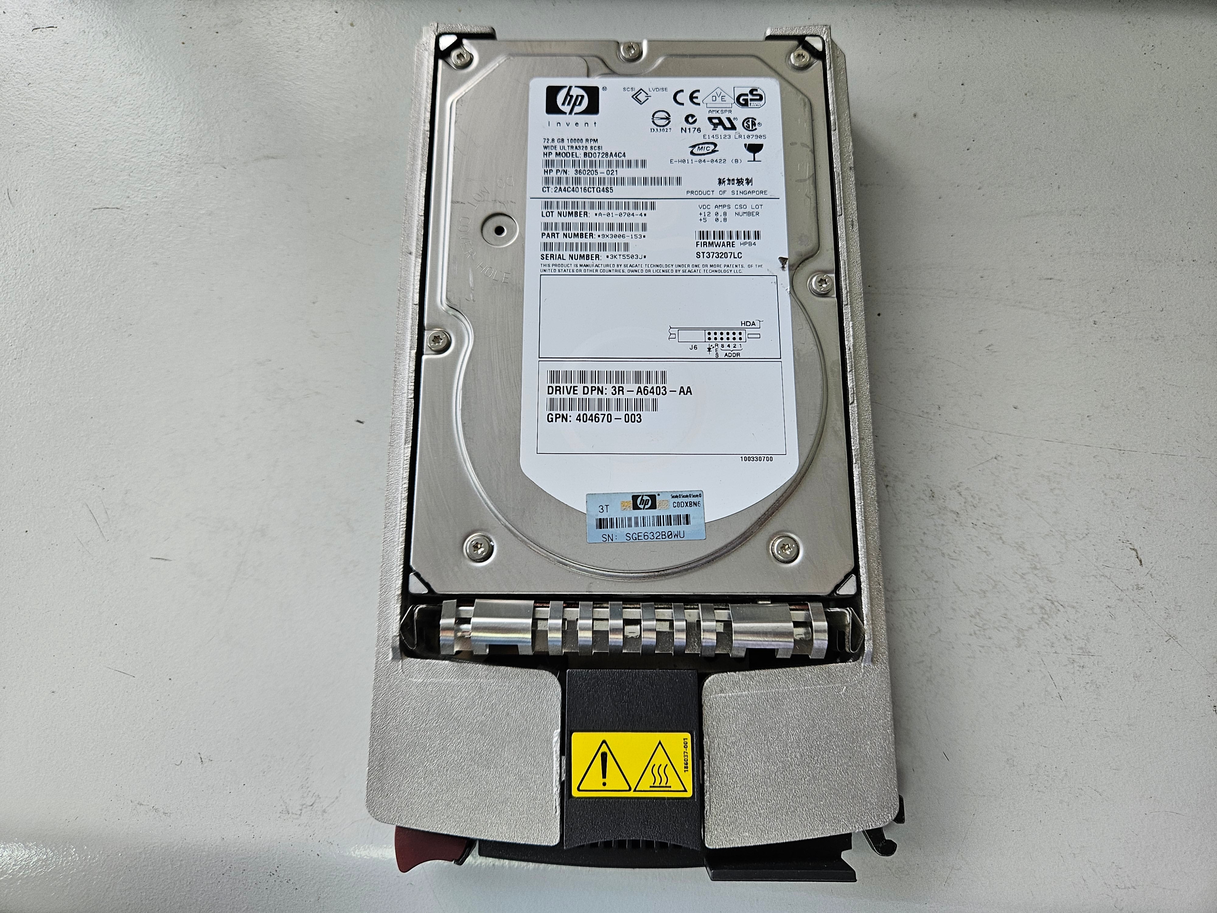 Seagate HP 72.8GB SCSI 80 Pin 10Krpm 3.5in HDD in Caddy ( ST373207LC 9X3006-153 404670-003 360205-021 3R-A6403-AA 404709-001 BD0728A4C4 ) USED