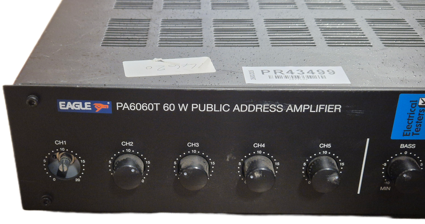 Eagle PA6060T 60W Public Address Amplifier - Missing CH1 knob ( PA6060T-00228 ) USED
