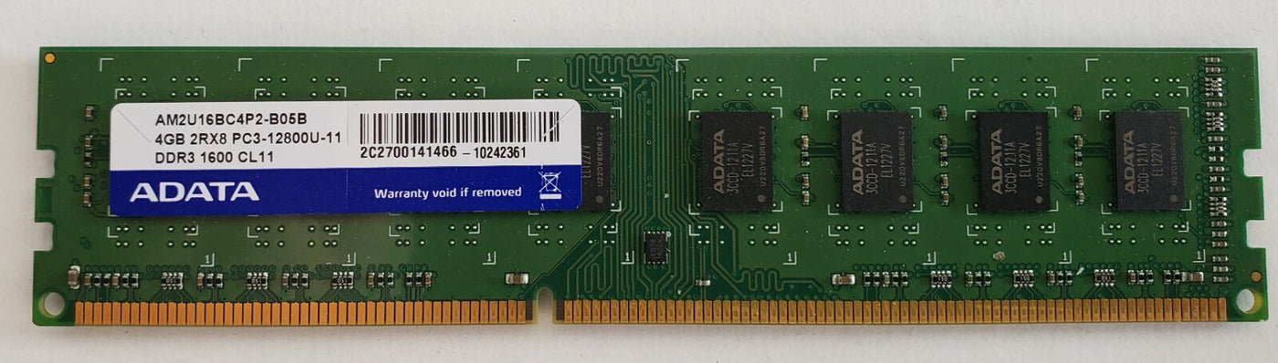 ADATA 4GB 2RX8 PC3-12800U DDR3-1600MHz CL11 UDIMM ( AM2U16BC4P2-B05B ) REF