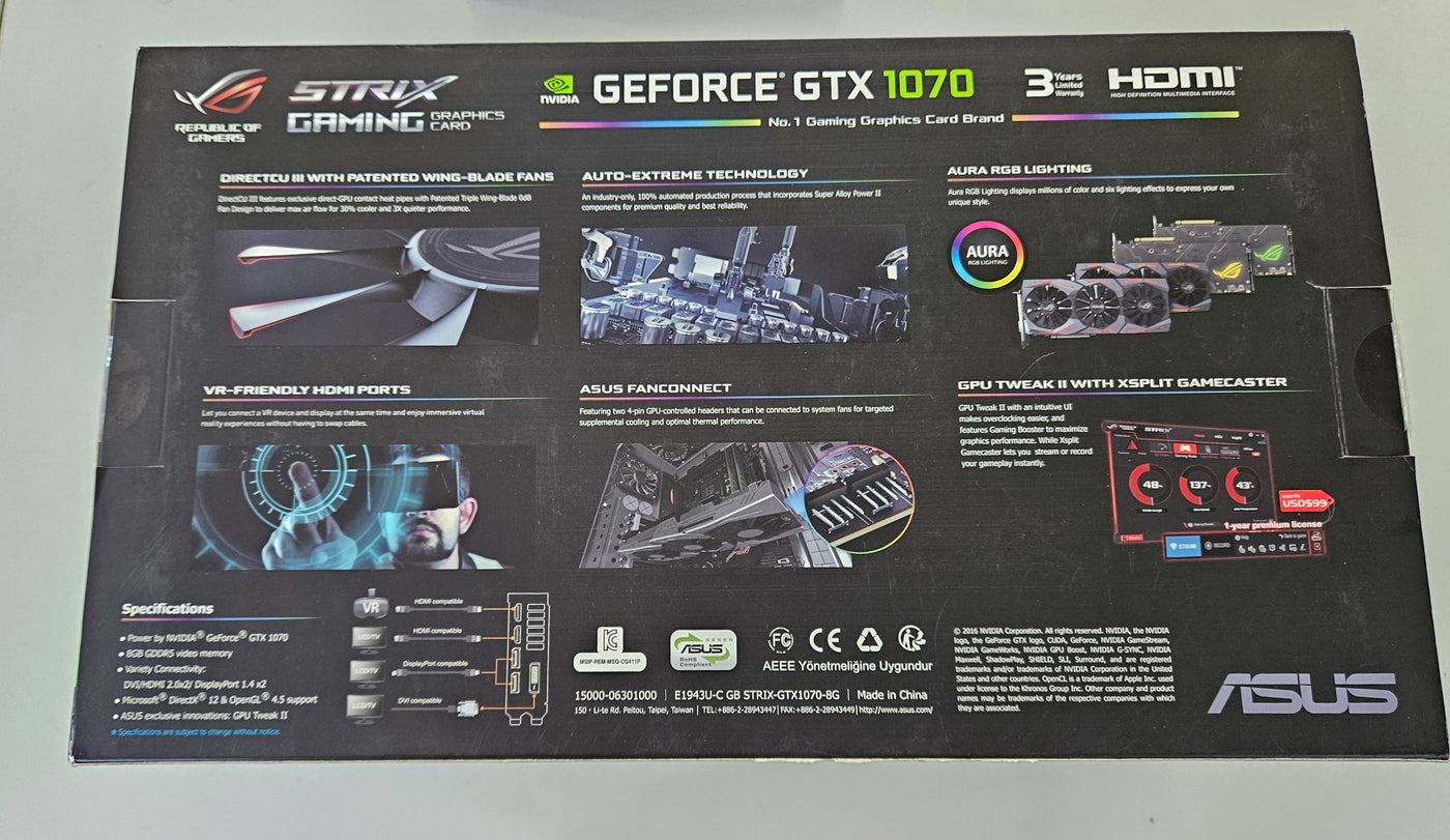 ASUS Nvidia Geforce GTX 1070 8GB Strix Gaming Graphics Card ( STRIX-GTX1070-O8G-GAMING ) REF